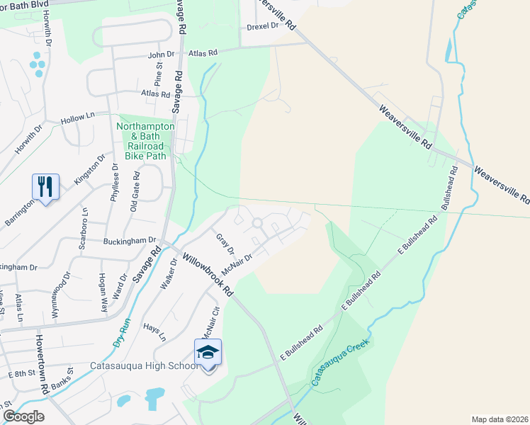 map of restaurants, bars, coffee shops, grocery stores, and more near 419 Harrison Court in Northampton