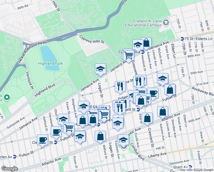 map of restaurants, bars, coffee shops, grocery stores, and more near 151 Etna Street in Brooklyn