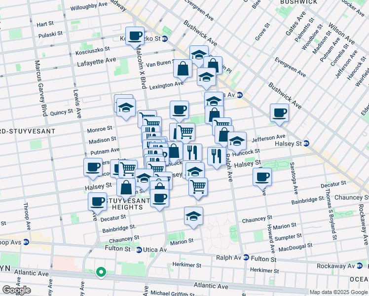 map of restaurants, bars, coffee shops, grocery stores, and more near in Brooklyn