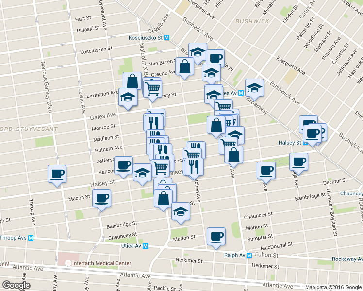 map of restaurants, bars, coffee shops, grocery stores, and more near in Brooklyn