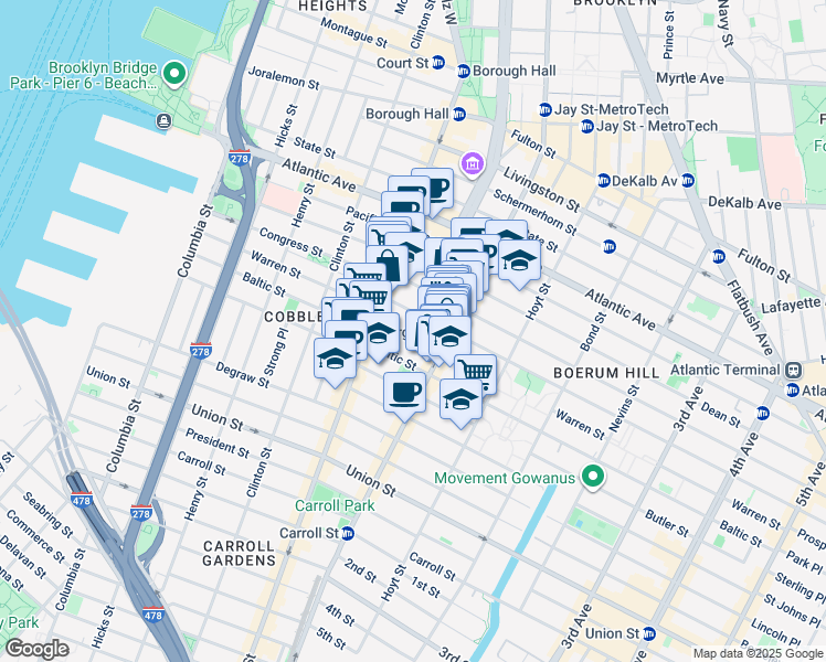map of restaurants, bars, coffee shops, grocery stores, and more near in Brooklyn