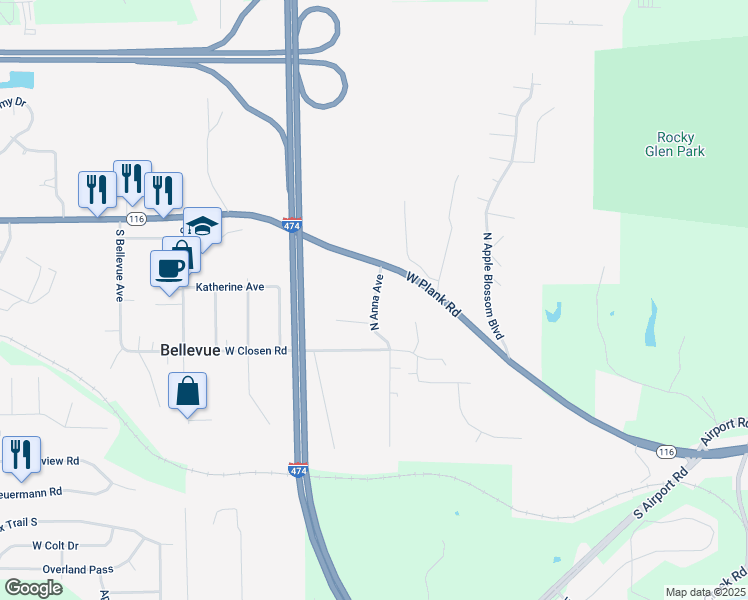 map of restaurants, bars, coffee shops, grocery stores, and more near 320 S Anna Ave in Peoria