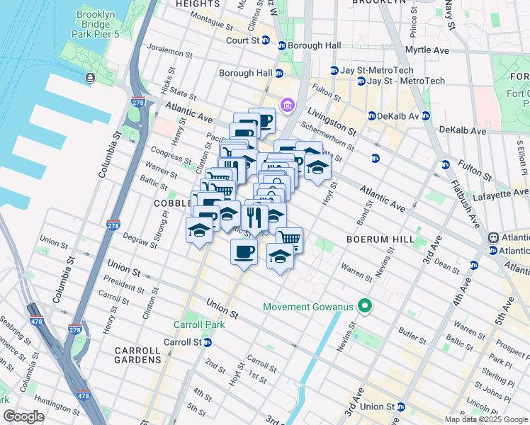 map of restaurants, bars, coffee shops, grocery stores, and more near in Brooklyn