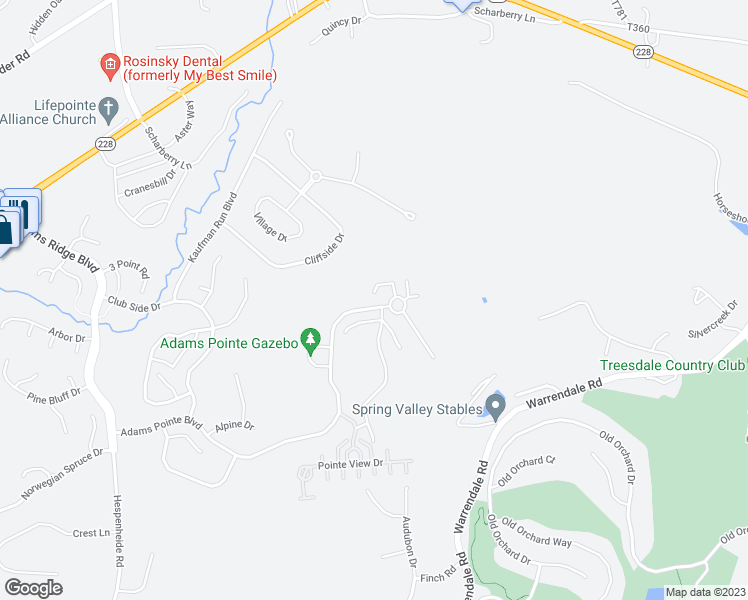 map of restaurants, bars, coffee shops, grocery stores, and more near 228 Adams Pointe Boulevard in Mars