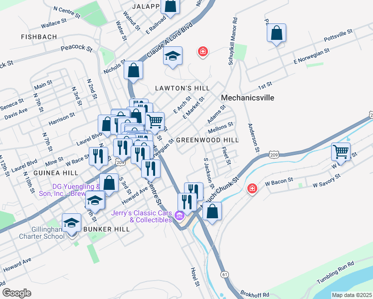map of restaurants, bars, coffee shops, grocery stores, and more near 427 Greenwood Avenue in Pottsville