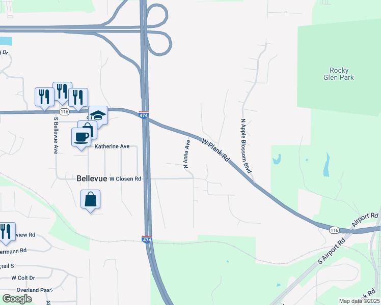 map of restaurants, bars, coffee shops, grocery stores, and more near 320 S Anna Ave in Peoria