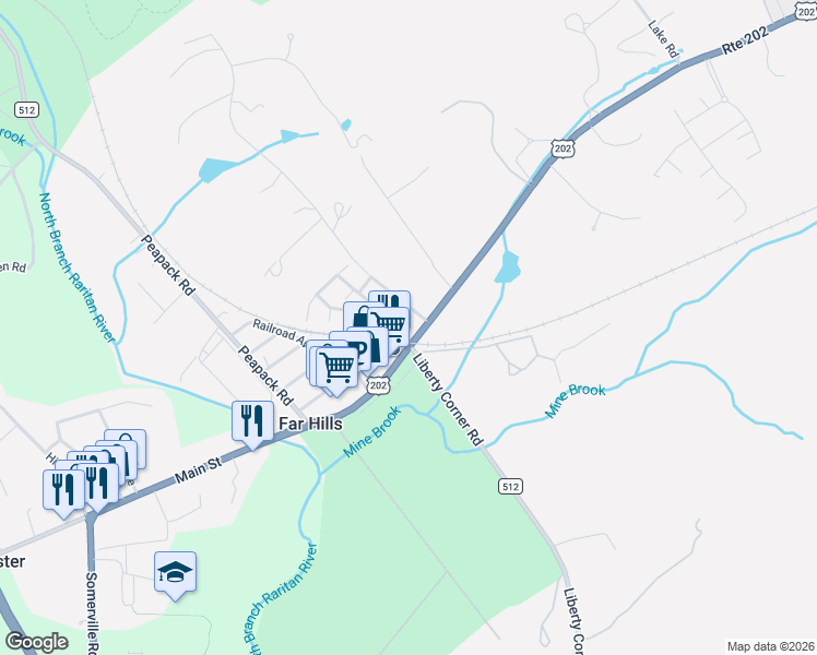 map of restaurants, bars, coffee shops, grocery stores, and more near 9 Ashington Club Road in Far Hills