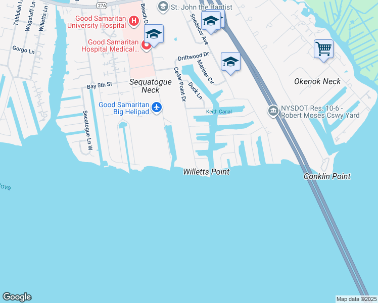map of restaurants, bars, coffee shops, grocery stores, and more near 42 Cedar Point Dr in West Islip