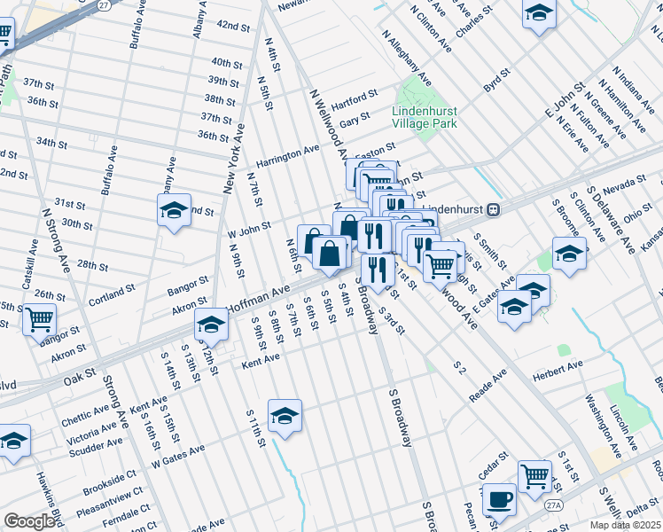 map of restaurants, bars, coffee shops, grocery stores, and more near 120 West Hoffman Avenue in Lindenhurst