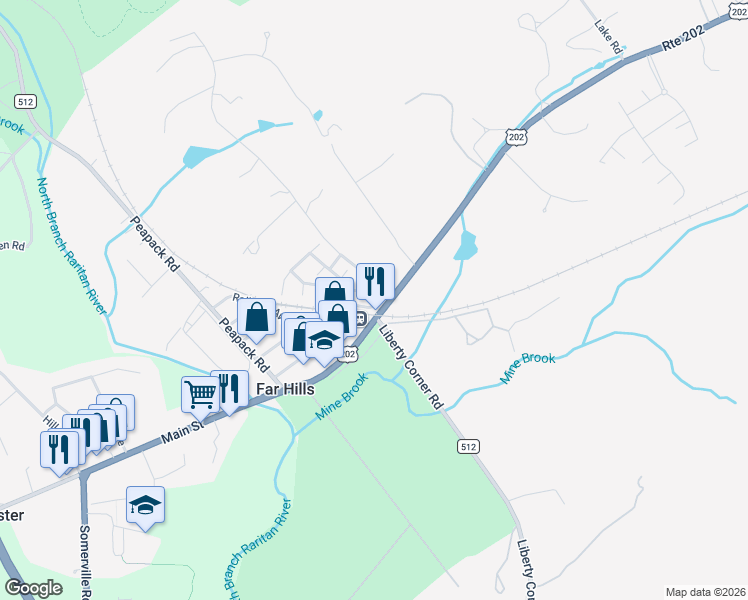 map of restaurants, bars, coffee shops, grocery stores, and more near 9 Ashington Club Road in Far Hills