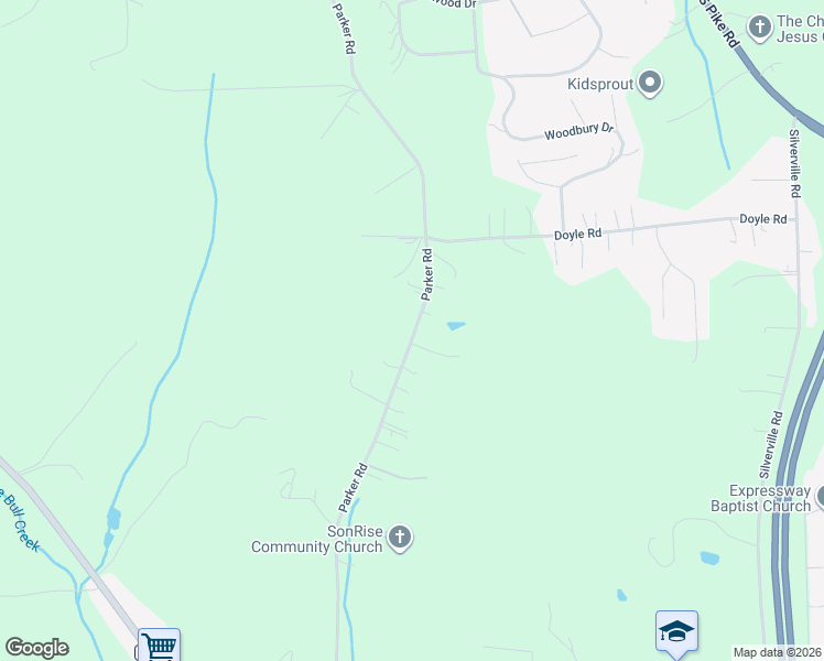 map of restaurants, bars, coffee shops, grocery stores, and more near 521 1/2 Parker Road in Sarver