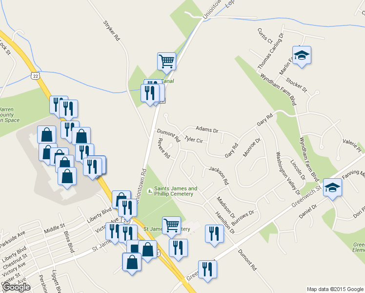 map of restaurants, bars, coffee shops, grocery stores, and more near 701 Jackson Road in Stewartsville