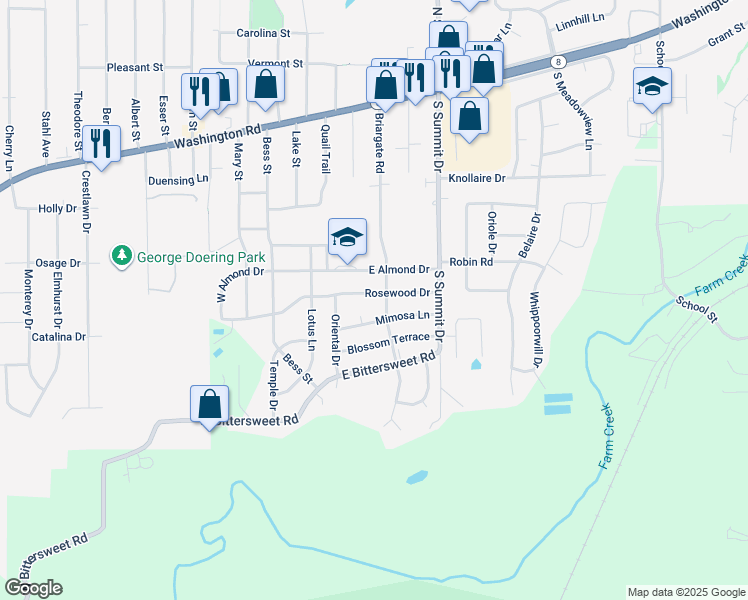 map of restaurants, bars, coffee shops, grocery stores, and more near 106 Pearl Circle in Washington