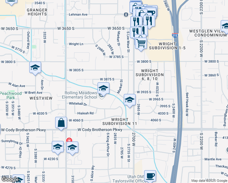 map of restaurants, bars, coffee shops, grocery stores, and more near 2845 West Marcus Road in West Valley City