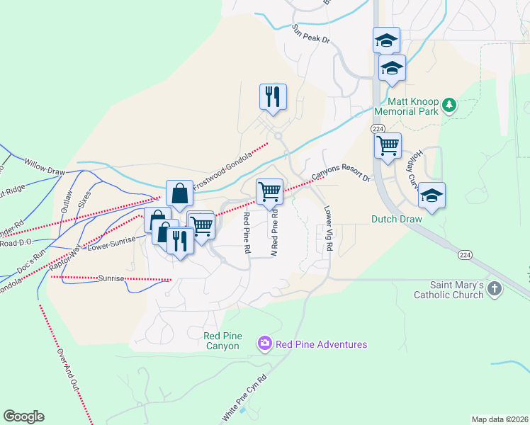 map of restaurants, bars, coffee shops, grocery stores, and more near 3754 Navajo Trail in Park City