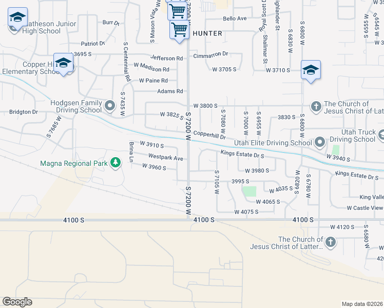 map of restaurants, bars, coffee shops, grocery stores, and more near 3935 South 7200 West in Magna