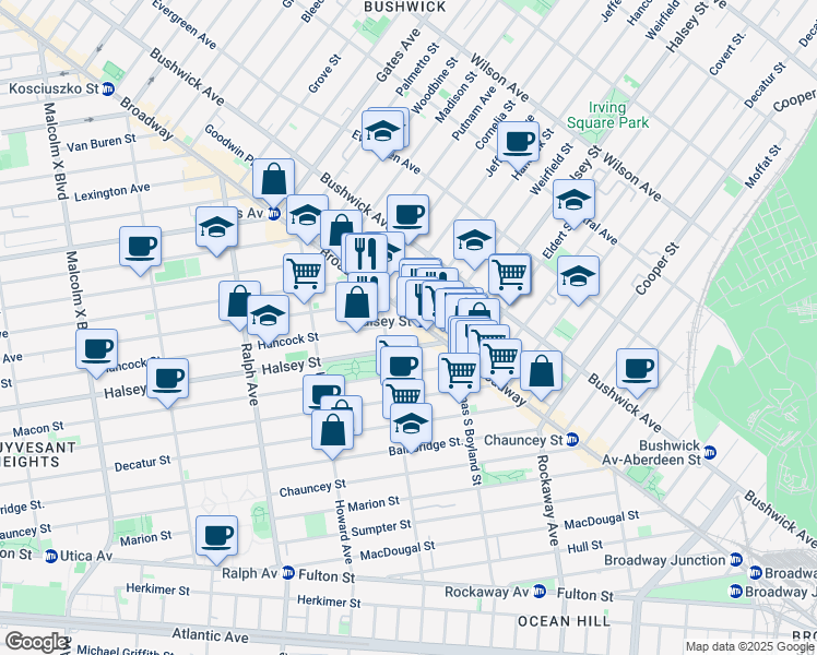 map of restaurants, bars, coffee shops, grocery stores, and more near in Brooklyn