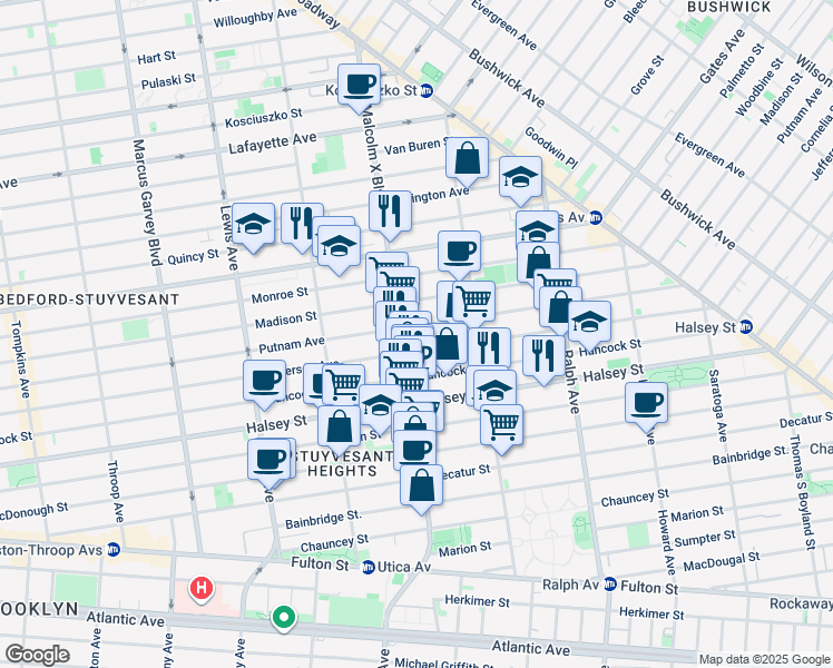 map of restaurants, bars, coffee shops, grocery stores, and more near in Brooklyn