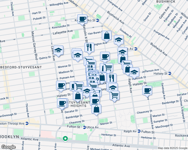 map of restaurants, bars, coffee shops, grocery stores, and more near in Brooklyn