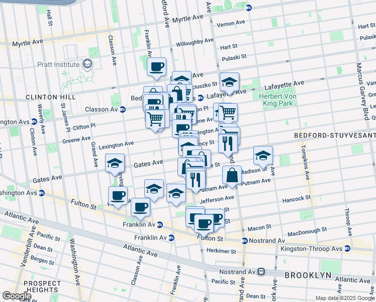 map of restaurants, bars, coffee shops, grocery stores, and more near in Brooklyn