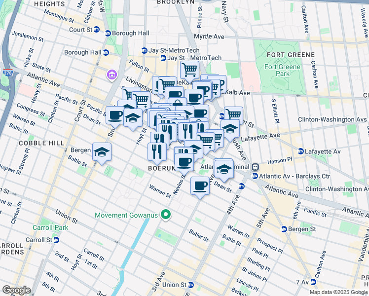 map of restaurants, bars, coffee shops, grocery stores, and more near 415 Pacific Street in Brooklyn