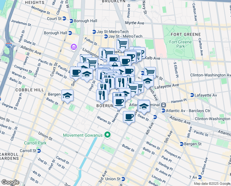 map of restaurants, bars, coffee shops, grocery stores, and more near 415 Pacific Street in Brooklyn
