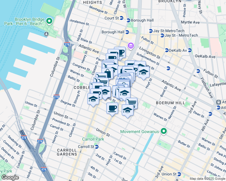 map of restaurants, bars, coffee shops, grocery stores, and more near in Brooklyn