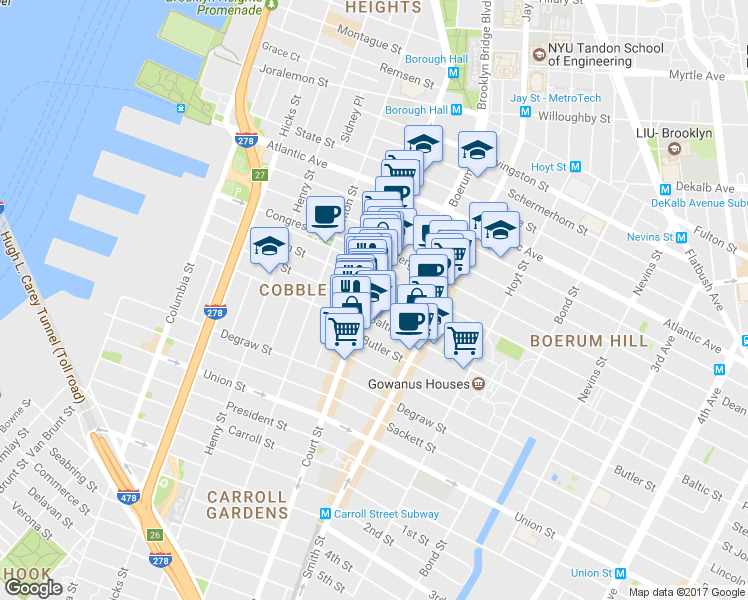 map of restaurants, bars, coffee shops, grocery stores, and more near in Brooklyn