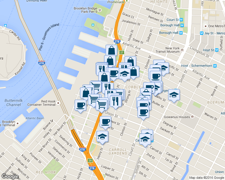map of restaurants, bars, coffee shops, grocery stores, and more near 30 Cheever Place in Brooklyn