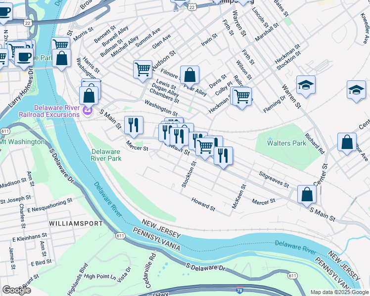 map of restaurants, bars, coffee shops, grocery stores, and more near 399 South Main Street in Phillipsburg