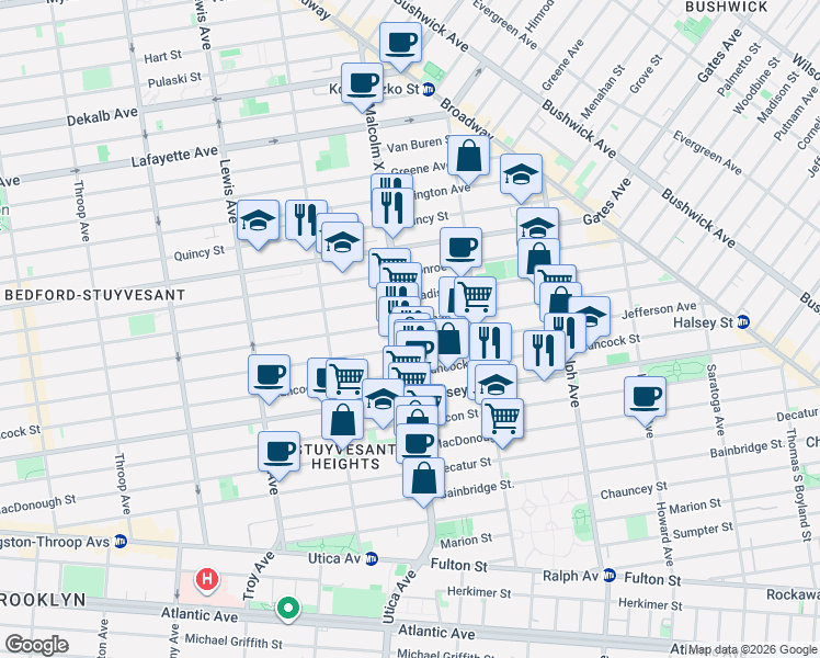 map of restaurants, bars, coffee shops, grocery stores, and more near in Brooklyn
