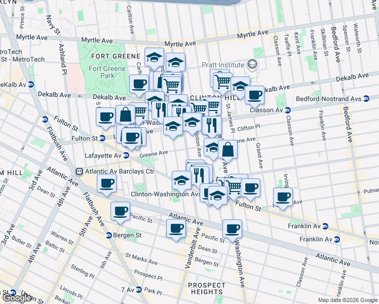 map of restaurants, bars, coffee shops, grocery stores, and more near in Brooklyn