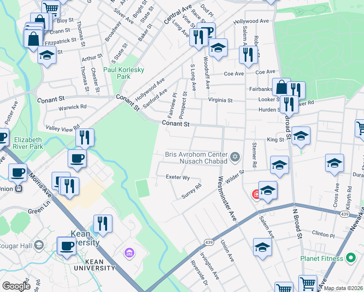 map of restaurants, bars, coffee shops, grocery stores, and more near 237 Windsor Way in Hillside