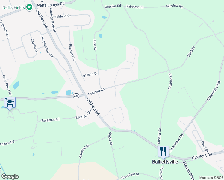 map of restaurants, bars, coffee shops, grocery stores, and more near 3136 Bellview Road in Schnecksville