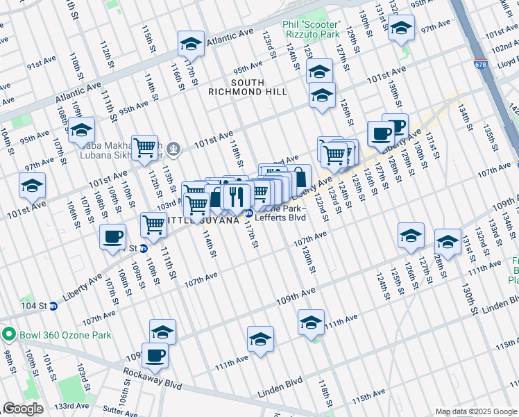 map of restaurants, bars, coffee shops, grocery stores, and more near in Queens