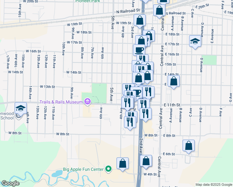 map of restaurants, bars, coffee shops, grocery stores, and more near 450 West 12th Street in Kearney
