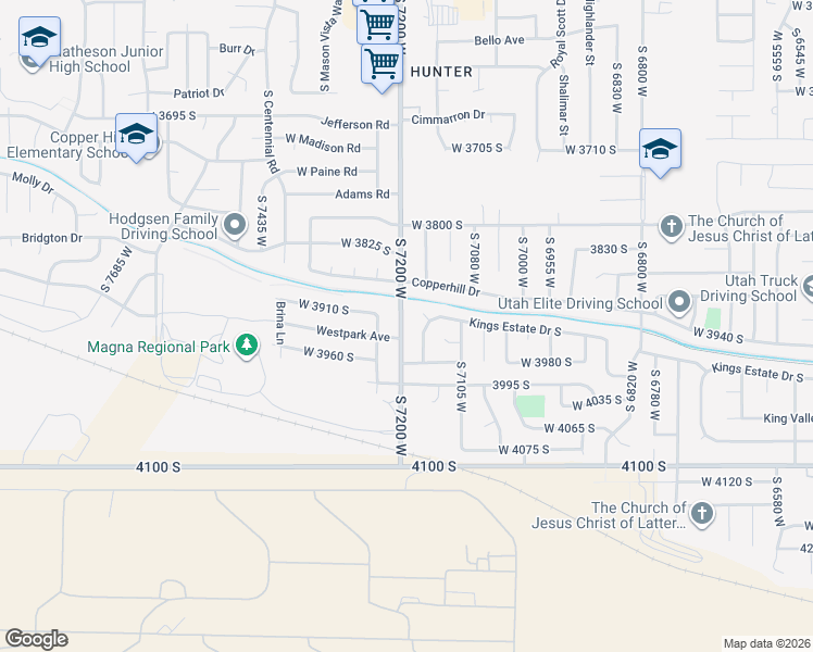 map of restaurants, bars, coffee shops, grocery stores, and more near 3935 South 7200 West in Magna