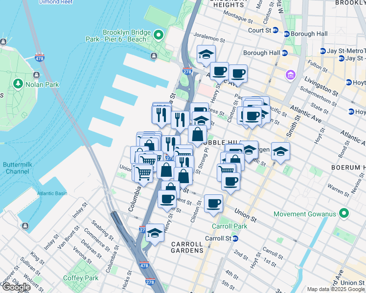 map of restaurants, bars, coffee shops, grocery stores, and more near 28 Cheever Place in Brooklyn