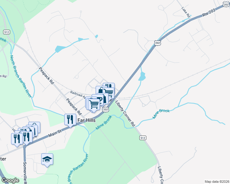 map of restaurants, bars, coffee shops, grocery stores, and more near 9 Ashington Club Road in Far Hills