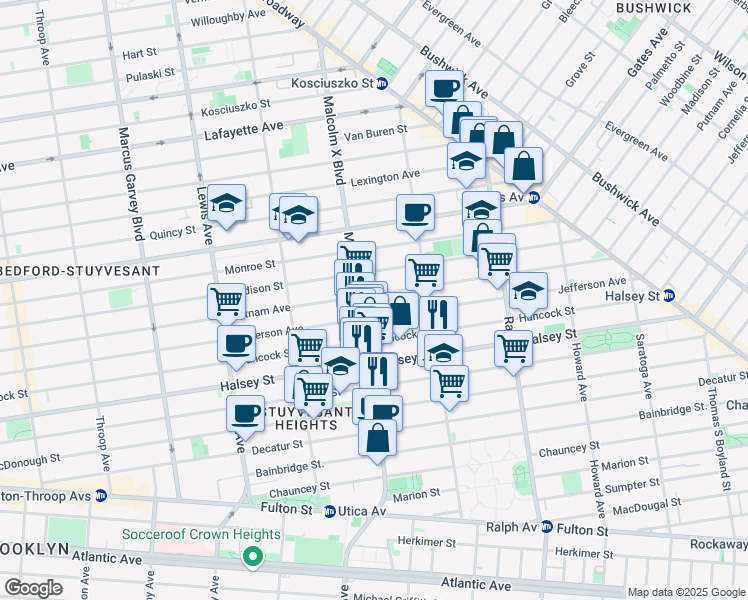 map of restaurants, bars, coffee shops, grocery stores, and more near in Brooklyn