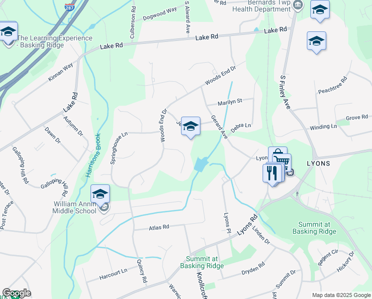 map of restaurants, bars, coffee shops, grocery stores, and more near 20 Brittany Place in Bernards