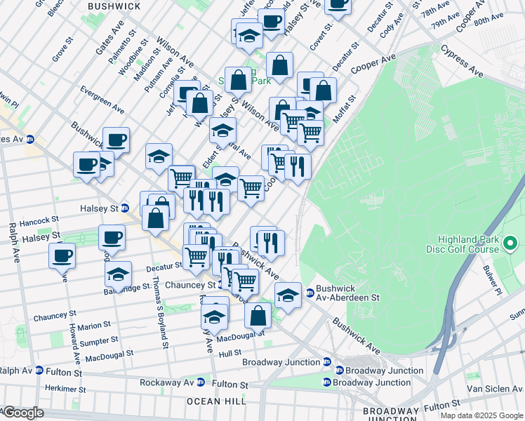 map of restaurants, bars, coffee shops, grocery stores, and more near in Brooklyn