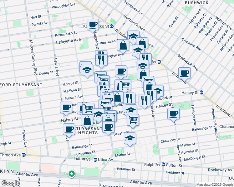map of restaurants, bars, coffee shops, grocery stores, and more near in Brooklyn
