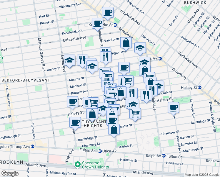 map of restaurants, bars, coffee shops, grocery stores, and more near in Brooklyn