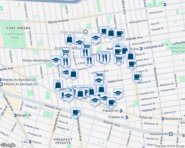 map of restaurants, bars, coffee shops, grocery stores, and more near in Brooklyn