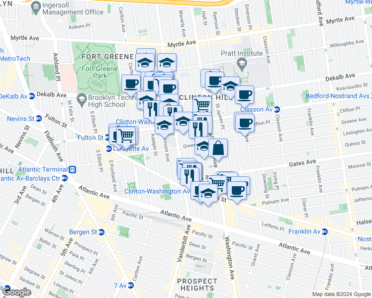 map of restaurants, bars, coffee shops, grocery stores, and more near in Brooklyn