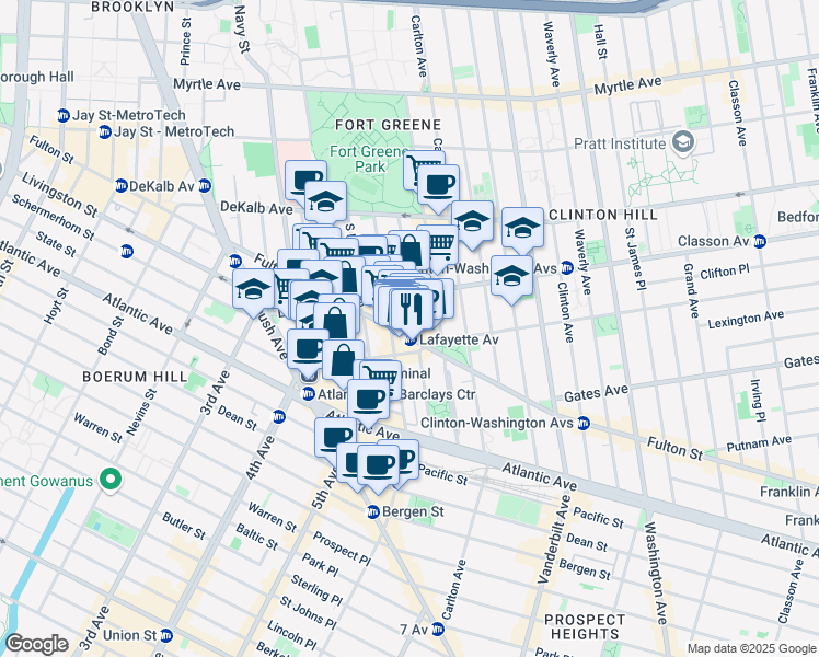 map of restaurants, bars, coffee shops, grocery stores, and more near in Brooklyn