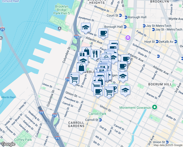 map of restaurants, bars, coffee shops, grocery stores, and more near in Brooklyn