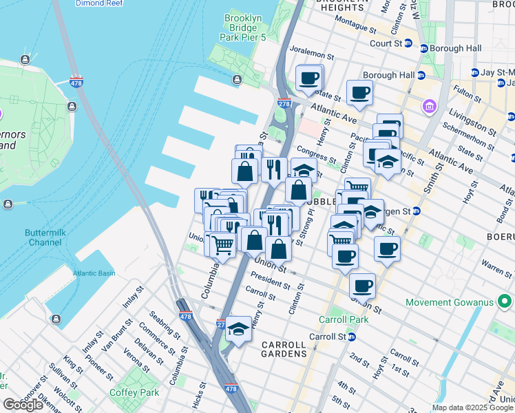 map of restaurants, bars, coffee shops, grocery stores, and more near in Brooklyn