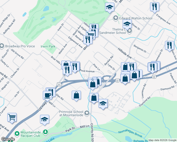 map of restaurants, bars, coffee shops, grocery stores, and more near 47 Rosewood Avenue in Springfield